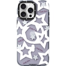 İphone Uyumlu 15 Pro Kılıf Magsafe Şarj Özellikli Airbagli Çift Katmanlı Youngkit Star&butterfly Serisi Mor