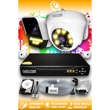 Elitcam 2 Kameralı Süper 1 İç Kamera Set 1 TB 5 MP 2K Net Renkli Gece Görüşlü Güvenlik Kamerası Sistemi