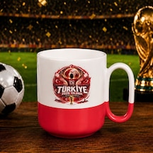 Bk Gift Türkiye Taraftar Temalı Dünya Futbol Kupası Tasarımlı Kırmızı Joyful Kupa Bardak-6 Tek Yürek Milli Takım Ruhu Beyaz