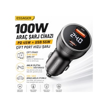Essager 100w Çift Port Araç Şarj Cihazı Type-c Usb Hızlı Şarj Dijital Voltaj Göstergeli
