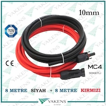 Mc4 Soketli 8m+8m 16 Metre 10mm Güneş Paneli Hazır Solar Kablo Siyah Kırmızı