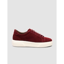 %100 Hakiki Süet Bordo Kürk Astarlı Bağcıklı Sneaker Ayakkabı Bordo