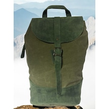 Old Cotton Cargo Vintage Kanvas Deri Su Geçirmez Design Unisex Günlük Gezi Okul Seyahat Kamp Sırt Çantası 24x40cm Haki