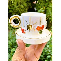Premium Kalite 24 Ayar Altın Detaylı El Yapımı Fincan Christmas Cup Espresso Demitasse Cw00042 Beyaz - Çok Renkli