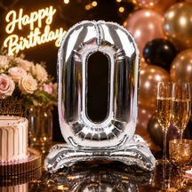 0 Gümüş Ayaklı Folyo Rakam Balon 32 Inç Rps Doğum Günü Parti Süsü Çok Renkli