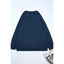 Unisex Lacivert Always Baskılı Bisiklet Yaka Sweatshirt- Kışlık Şardonlu Kumaş Lacivert