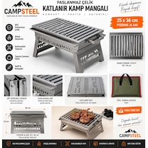 Ankabey06 Campsteel Paslanmaz Çelik Katlanır Portatif Kamp Mangalı & Barbekü 25x36 Cm Aile Boyu Gri