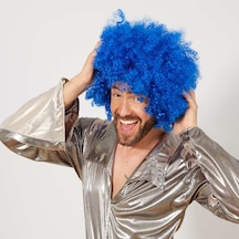 Mavi Renk Kıvırcık Afro Bonus Peruk Standart