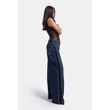 Kadın Koyu Mavi 2w6-5 Süper Baggy Yan Süet Detaylı Özel Tasarım Denim Jean