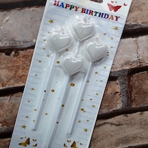 4 Adet Beyaz Kalpli Pasta Mumu Kalpli Doğum Günü Pasta Mumu Beyaz Pasta Mumu Kalpli Mum White Candle Renkli