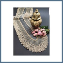 Buradabulabilirsin Kadife Detaylı Bej Runner 120x30cm Bbz