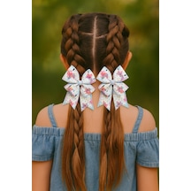 Esila Kids Kız Çocuk Toka Unicorn Desenli Fiyonk 2 Li Set, Renkli Saç Aksesuarı Çok Renkli