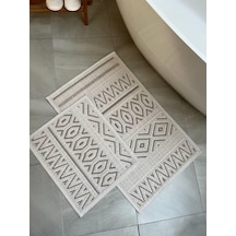 Hat Doğal Pamuklu 2'li Banyo Paspas & Halı Seti 60x100+50x60 Cm - Taş Taş