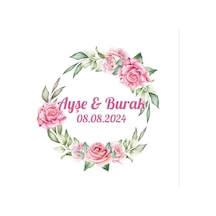 Çam Yapraklı Kırmızı Meyveli Etiket Kına Nişan Düğün 3x3 Cm Özel Etiket / 50 Adet Sticker Beyaz