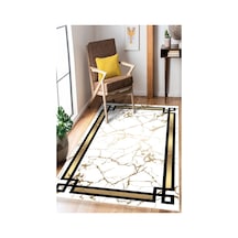 Çerçeveli Baskılı Kaymaz Yıkanabilir Salon Oturma Odası Mutfak Antre Hol Halısı Yolluk Gold