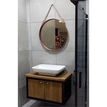 Dekoratif 45 Cm Metal Çerçeve Bronz Halat Askılı Ayna Diğer