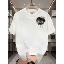 Tarzsokak Unisex Kod 2 Eyelash Desen T-shirt Beyaz