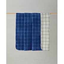Plain Check Pamuklu King Size Battaniye Lacivert - Krem Çok Renkli