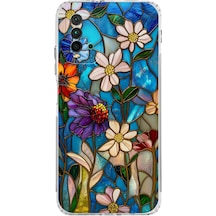 Printify Redmi 9t İle Uyumlu Vitray Mavi Bahar Tasarımlı Şeffaf Silikon Kılıf Şeffaf