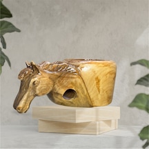 Ahşap El Oyması At Figür Kuksa. 17x10x8 Cm