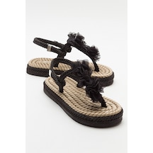 Luvishoes Santra Siyah Parmak Arası Kadın Sandalet Siyah