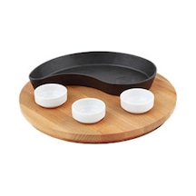 Lava Ahşap Altlıklı 10X20 CM Döküm Demir Yingyang Şekilli Fajita