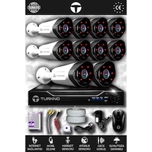 Turkno 10 Kameralı Galia 10 Dış Kamera Set HDD'siz Full HD Gece Görüşlü Güvenlik Kamerası Sistemi