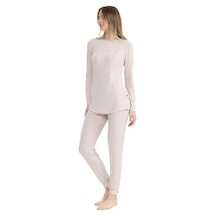 U.s. Polo Assn. Kadın Fitilli Yuvarlak Yaka Pijama Takımı Bej