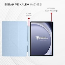 Apple İpad İle Uyumlu Kalem Bölmeli Trifolding Cover Tablet Kılıf Katlanabilir Standlı Otomatik Uyku Modlu Darbe Emici İnce Tasarım Mavi, İpad 12.9 Air 13 2024/2025