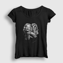 Presmono Kadın Tattoo Marilyn Monroe T-shirt Siyah