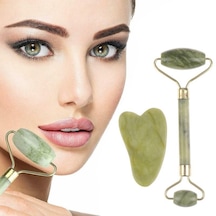 Çift Taraflı 2li Cilt Yüz Masaj Aleti Jade Roller Yeşim Taşı Seti 5668
