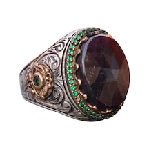 Gerçek Kırmızı Safir Taşlı Yüzük, 13.70 Karat, Safir Yüzük, Kral Yüzüğü, Erkekler İçin Gümüş Yüzük Gümüş