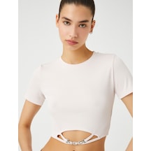 Koton Crop Tshirt Kısa Kollu Bisiklet Yaka Metal Aksesuarlı Pembe 3sal10178ık 3SAL10178IK265 Gül Rengi