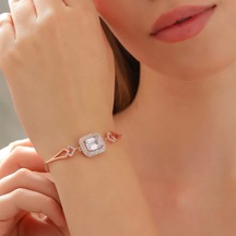 Zirkon Taşı Süslemeli Şık Gümüş Bileklik Rose Gold 925 Ayar