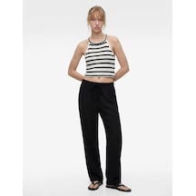 Koton Halter Yaka Kolsuz Kroşe Crop Bluz Siyah Çizgili 6sal30035ık