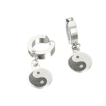 Yin Yang Sıkıştırmalı Erkek Küpe Çelik Çift Takı Aksesuar P24 T5 Çelik