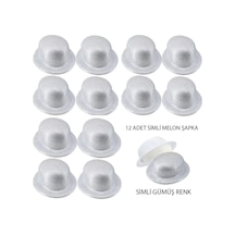 Gümüş Renk Simli Melon Yuvarlak Parti Şapkası 12 Adet Standart