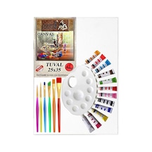 Artlantis Akrilik Boya Hobi Boyama Seti 1 Paket 25x35 Cm Tuval 12 Li Akrilik Boya Tüp Resim Paleti Fırça Seti 6 Lı