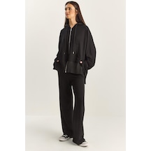 Kadın Ribanalı Oversize Kapüşonlu Fermuarlı Sweat Geniş Paça Comfort Pantolon Takım 4038 60283855 - Siyah Kadın Ribanalı Oversize Kapüşonlu Fermuarlı Sweat Geniş Paça Comfort Pantolon Takım 4038 60283855 - Siyah