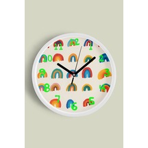 Renkli Gökkuşağı Çocuk Odası Modern Duvar Saati - 30cm - Önü Camlı Beyaz Kasa - Sessiz Mekanizma Beyaz