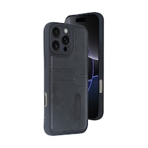 Apple İphone 16 Pro Max Uyumlu Deri Kartvizitli Kartlıklı Premium Telefon Kılıfı Kapak Siyah