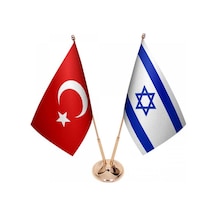 Masa Üstü İsrail Bayrağı Türk Bayrağı İkili Pirinç Direk Masa Bay