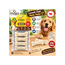 Majo Beyaz Pres Kemik 7 Cm 4 Lü Paket Süt Lezzetli Köpek Çiğneme Ödülü Doğal Sığır Eti