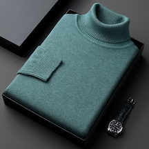 Erkekler İçin Yeni Sonbahar Ve Kış Sezonu Düz Renk Yüksek Yakalı Kazak Yeşil