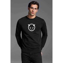 Zombie Devil Baskılı Siyah Erkek Örme Sweatshirt