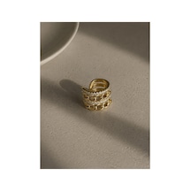 Démila Premium Aurelia Altın Renk Taşlı Zincir Detaylı Kıkırdak Küpe Earcuff Altın Altın