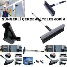 Akvaryum Temizleme Teleskopik Sap - Çekçekli Cam Silme Aparatı Siyah