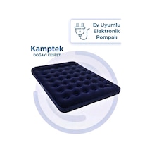 Double Çift Kişilik Şişme Kamp Ev Yatağı - 137x191x22 Cm - 200 Kg Kapasiteli Floklu Yüzey Lacivert1