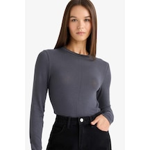 Defacto Slim Fit Dar Kesim Bisiklet Yaka Uzun Kollu Tişört G1074ax25auar58 Antrasit