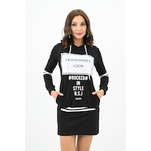 Kadın Kapüşonlu Baskılı Sweat Elbise 7004 001